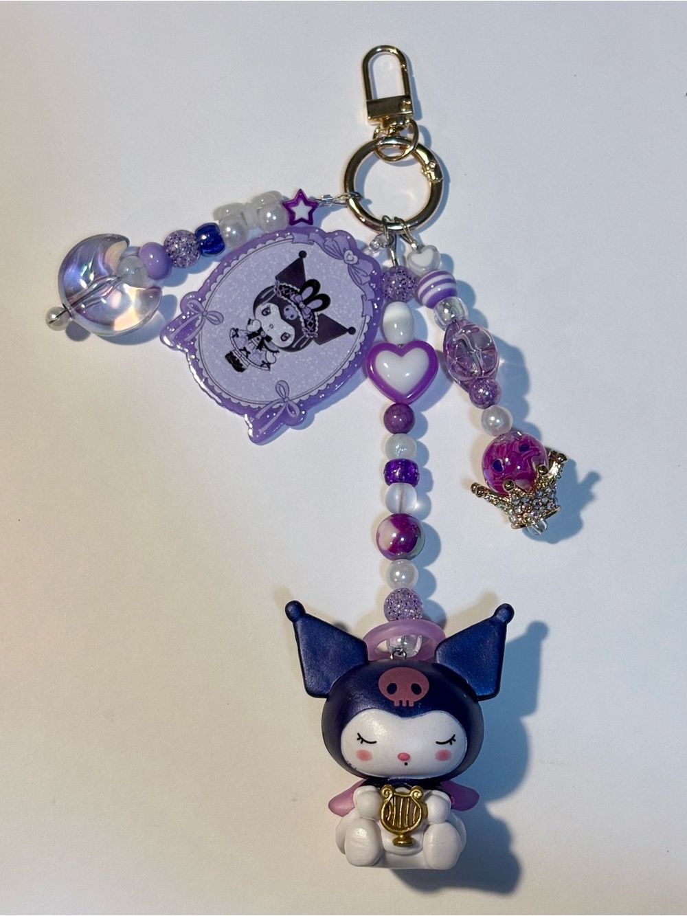 Homemade Sanrio Kuromi Purple Beaded Keychain Charm